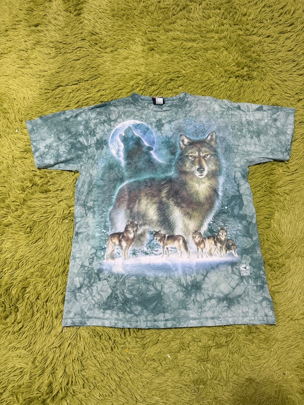 Vintage Liquid Blue Wolf Nature Tie Dye Graphic T-shirt Size Large